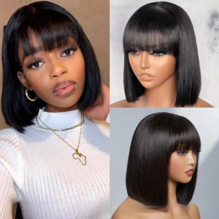Perruque Bob avec frange cheveux naturels